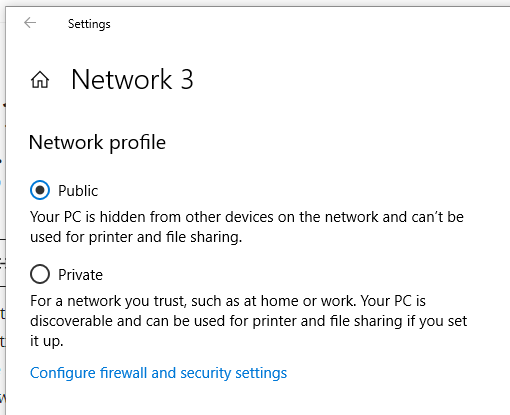 The Public network profile on Windows PCs will prevent other devices on the local network from connecting to it